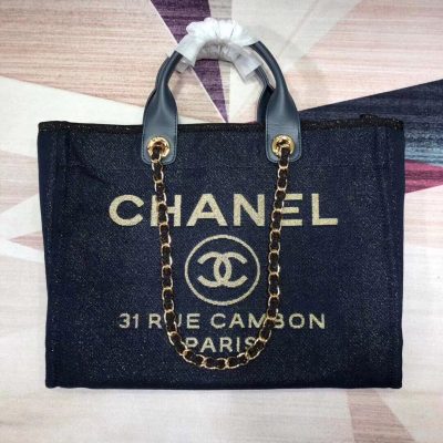 Alternative view of Wholesale Luxury Chanel Deauville Tote 38Cm Canvas Bag A66941 Denim Blue/Gold