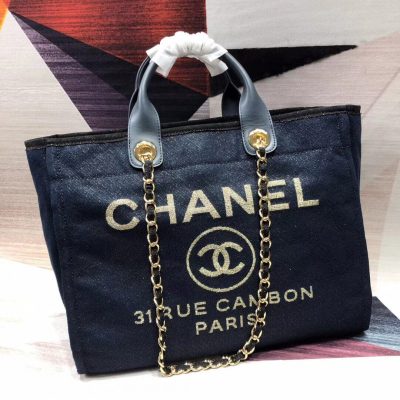 Wholesale Luxury Chanel Deauville Tote 38Cm Canvas Bag A66941 Denim Blue/Gold