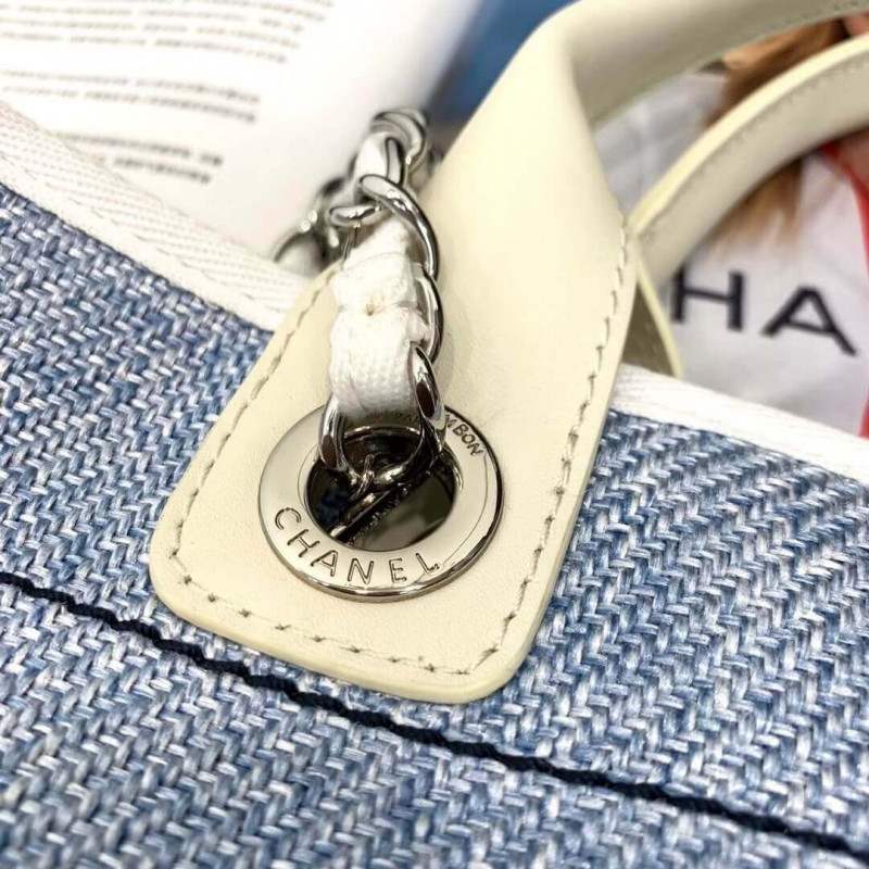 Wholesale Luxury Chanel Deauville Tote 38Cm Canvas Bag A66941 Light Blue - Image 5