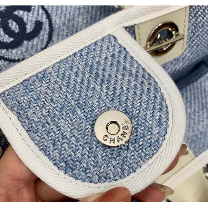 Wholesale Luxury Chanel Deauville Tote 38Cm Canvas Bag A66941 Light Blue - Image 7
