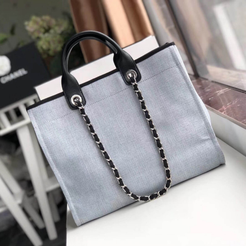 Wholesale Luxury Chanel Deauville Tote 38Cm Canvas Bag A66941 Light Grey/Black - Image 2
