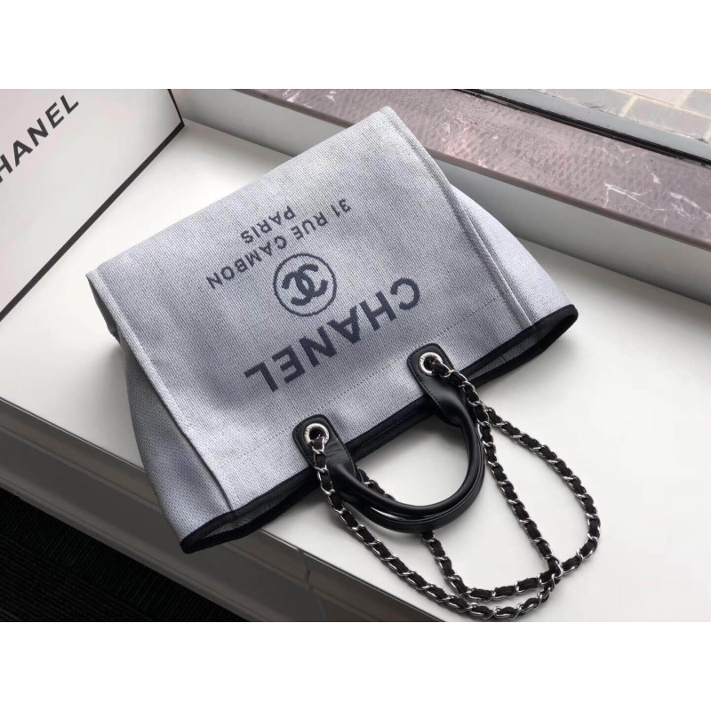Wholesale Luxury Chanel Deauville Tote 38Cm Canvas Bag A66941 Light Grey/Black - Image 3