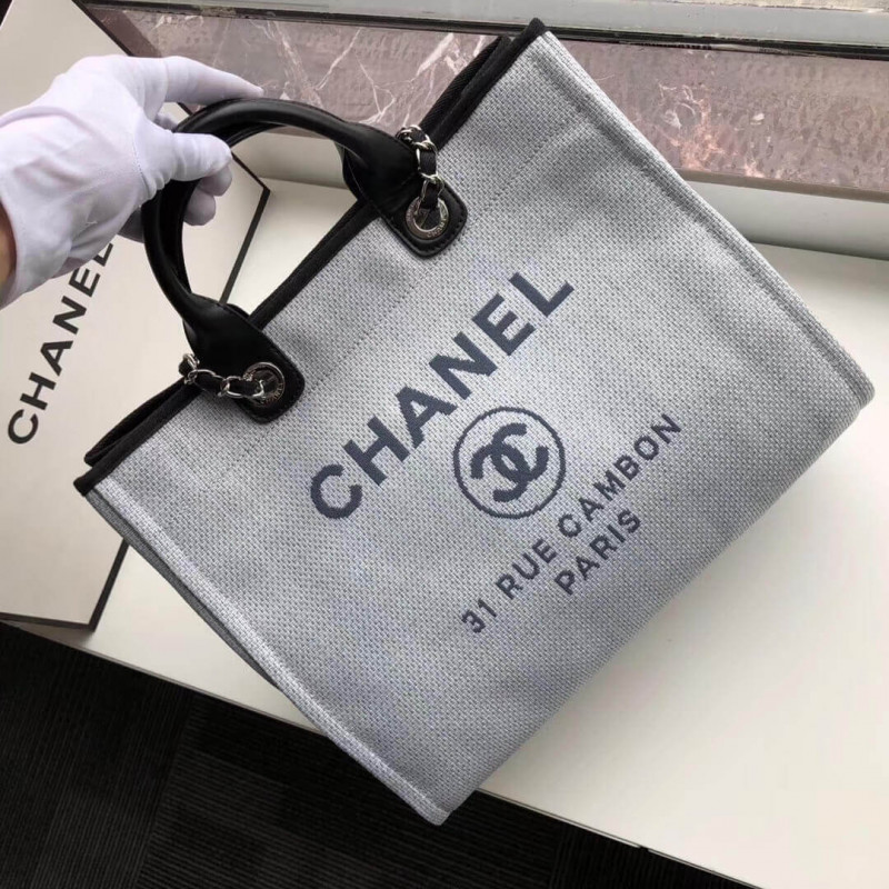 Wholesale Luxury Chanel Deauville Tote 38Cm Canvas Bag A66941 Light Grey/Black - Image 4