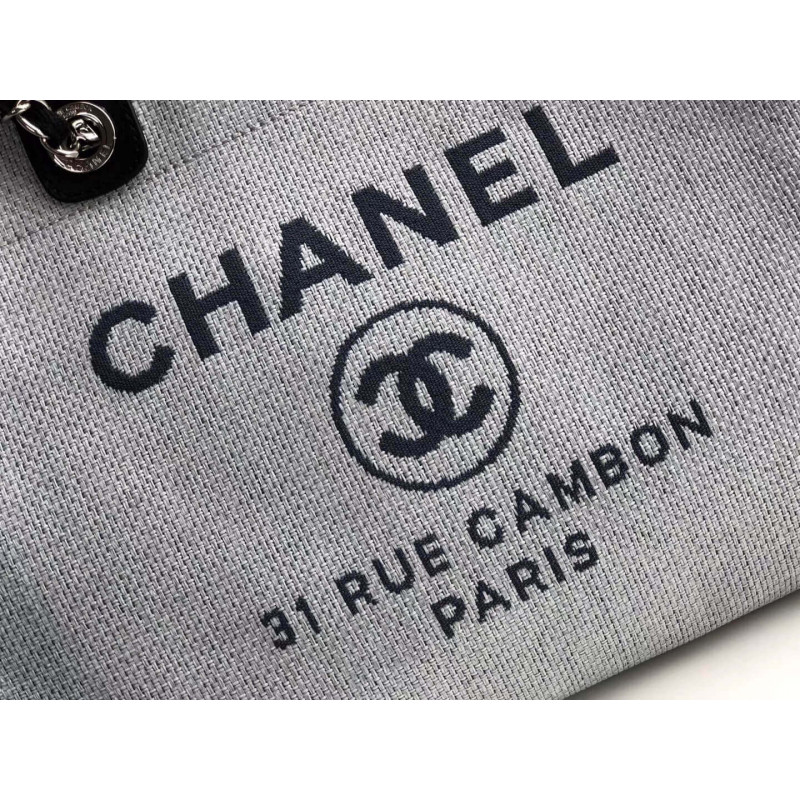 Wholesale Luxury Chanel Deauville Tote 38Cm Canvas Bag A66941 Light Grey/Black - Image 5
