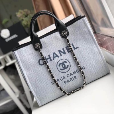 Wholesale Luxury Chanel Deauville Tote 38Cm Canvas Bag A66941 Light Grey/Black
