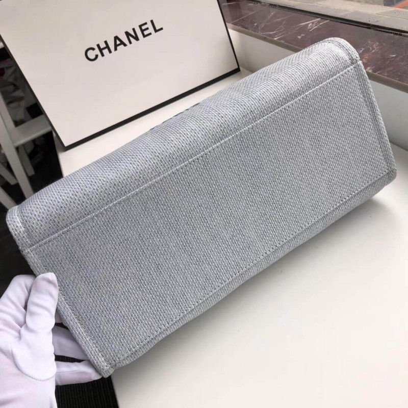 Wholesale Luxury Chanel Deauville Tote 38Cm Canvas Bag A66941 Light Grey/Black - Image 6