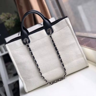 Wholesale Luxury Chanel Deauville Tote 38Cm Canvas Bag A66941 White / Black