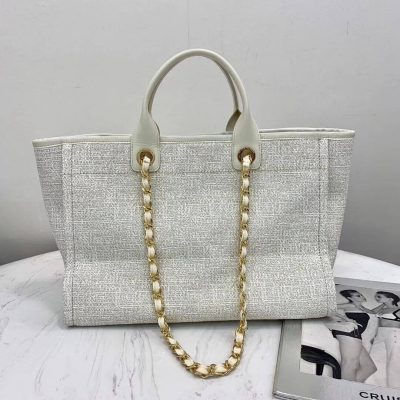 Alternative view of Wholesale Luxury Chanel Deauville Tote 38Cm Canvas Bag A66941 White/Gold