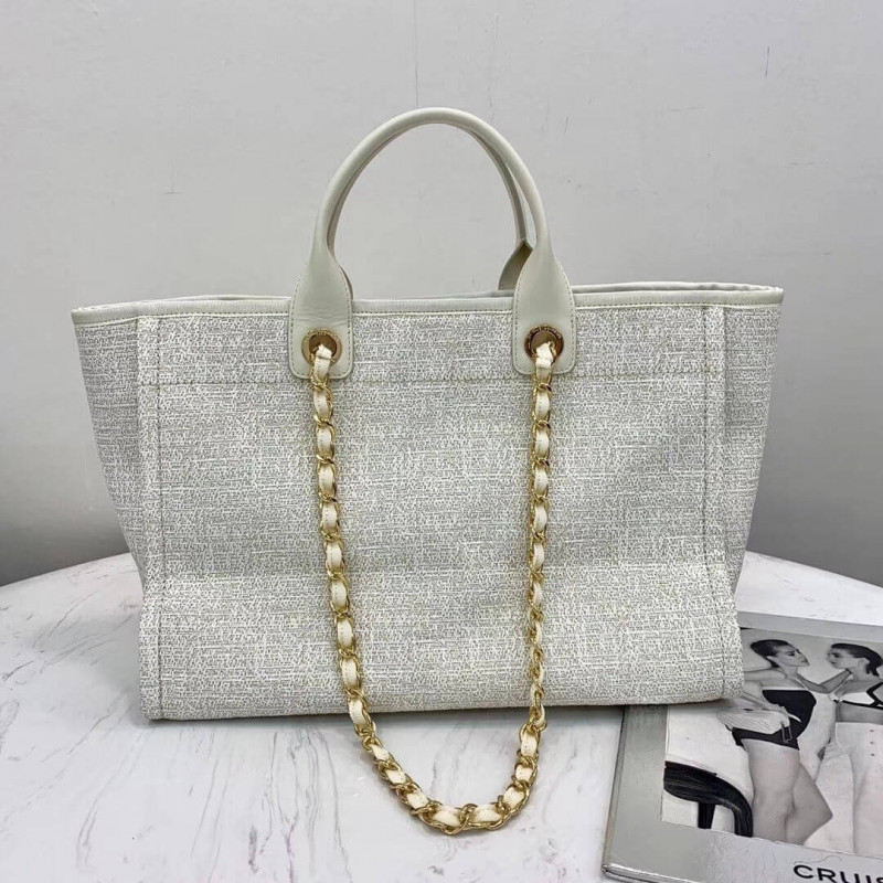 Wholesale Luxury Chanel Deauville Tote 38Cm Canvas Bag A66941 White/Gold - Image 2