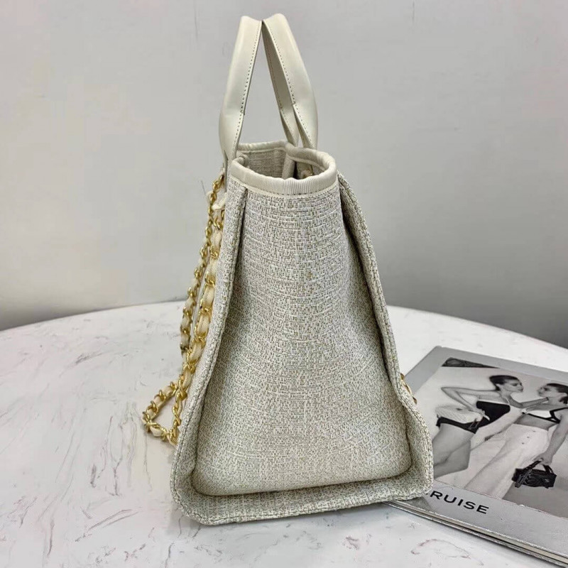 Wholesale Luxury Chanel Deauville Tote 38Cm Canvas Bag A66941 White/Gold - Image 3