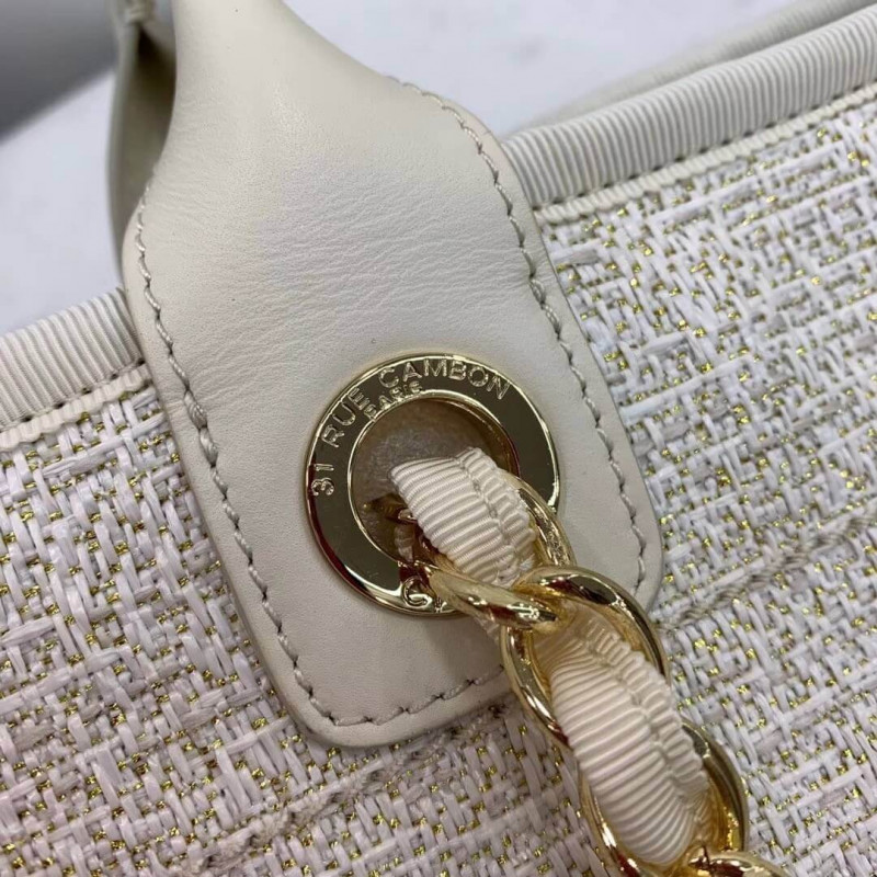 Wholesale Luxury Chanel Deauville Tote 38Cm Canvas Bag A66941 White/Gold - Image 8