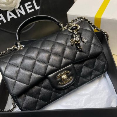 Alternative view of Wholesale Luxury Chanel Lambskin Mini Flap Bag With Top Handle Black As2431 With Charms