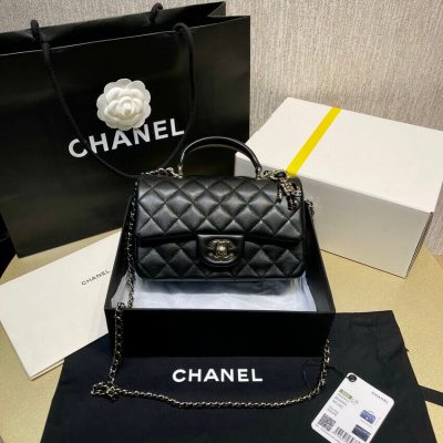 Wholesale Luxury Chanel Lambskin Mini Flap Bag With Top Handle Black As2431 With Charms