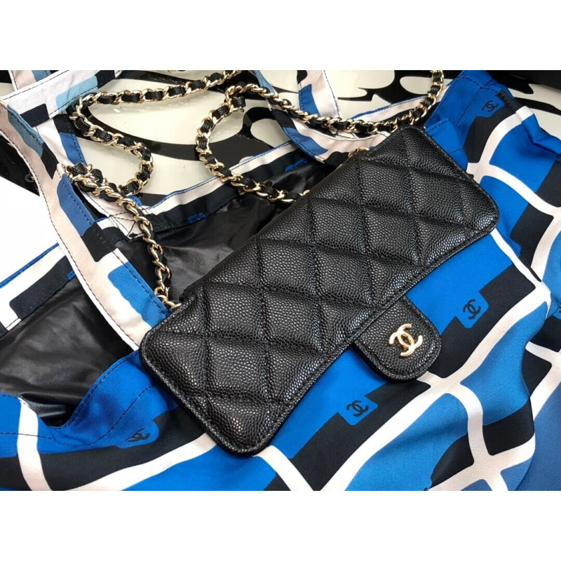 Wholesale Luxury Chanel Printed Fabric Foldable Tote Bag With Chain Ap2095 Blue - Image 3