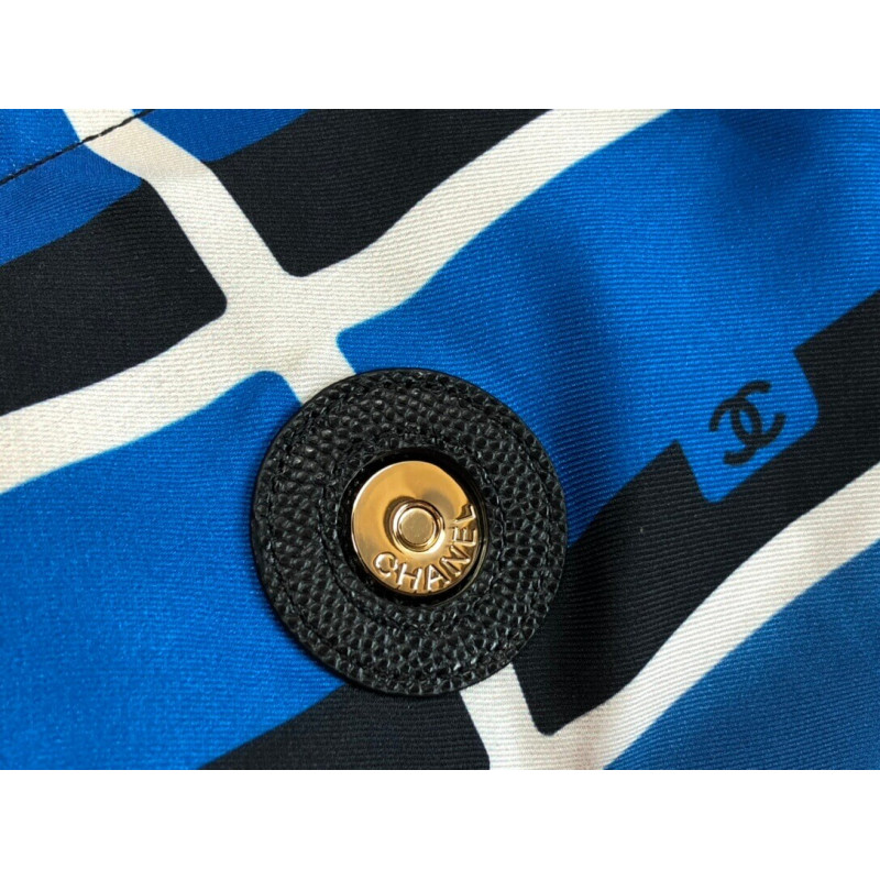 Wholesale Luxury Chanel Printed Fabric Foldable Tote Bag With Chain Ap2095 Blue - Image 7