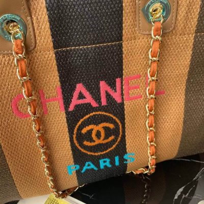 Alternative view of Wholesale Luxury Chanel Straw Raffia Calfskin Striped Large Deauville Tote A93786