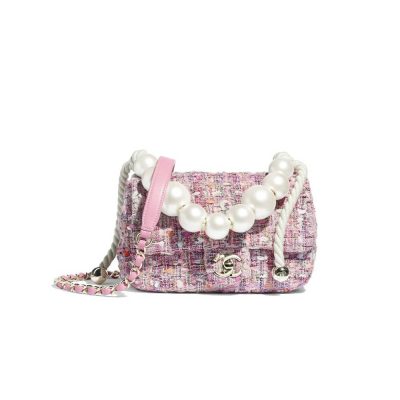 Wholesale Luxury Chanel Tweed Flap Bag With Large Pearl Handle As0593