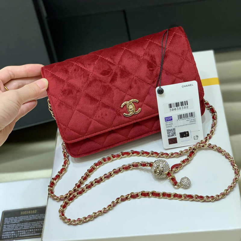 Wholesale Luxury Chanel Woc With Cc Details On Strap Ap1450 In Velvet - Image 7