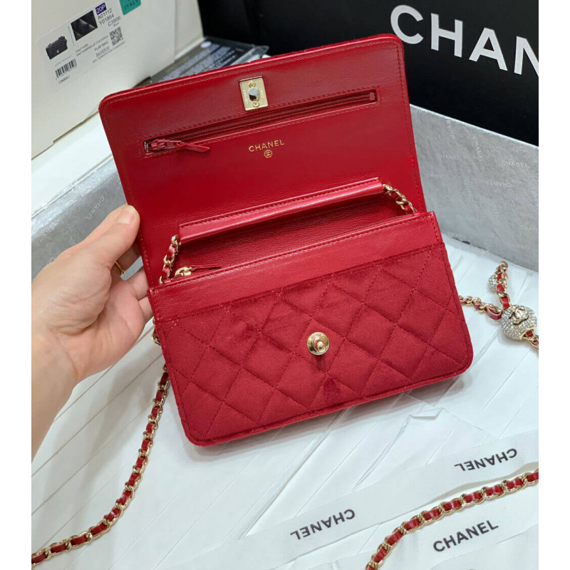 Wholesale Luxury Chanel Woc With Cc Details On Strap Ap1450 In Velvet - Image 10