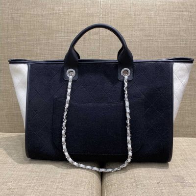 Alternative view of Wholesale Luxury Chanel Wool Felt Deauville Shopping Bag A60598 Black/White