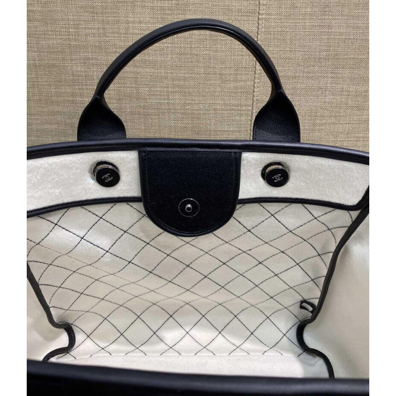Wholesale Luxury Chanel Wool Felt Deauville Shopping Bag A60598 Black/White - Image 8