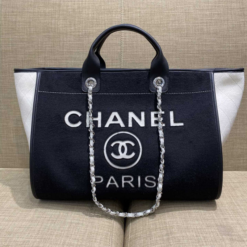 Wholesale Luxury Chanel Wool Felt Deauville Shopping Bag A60598 Black/White