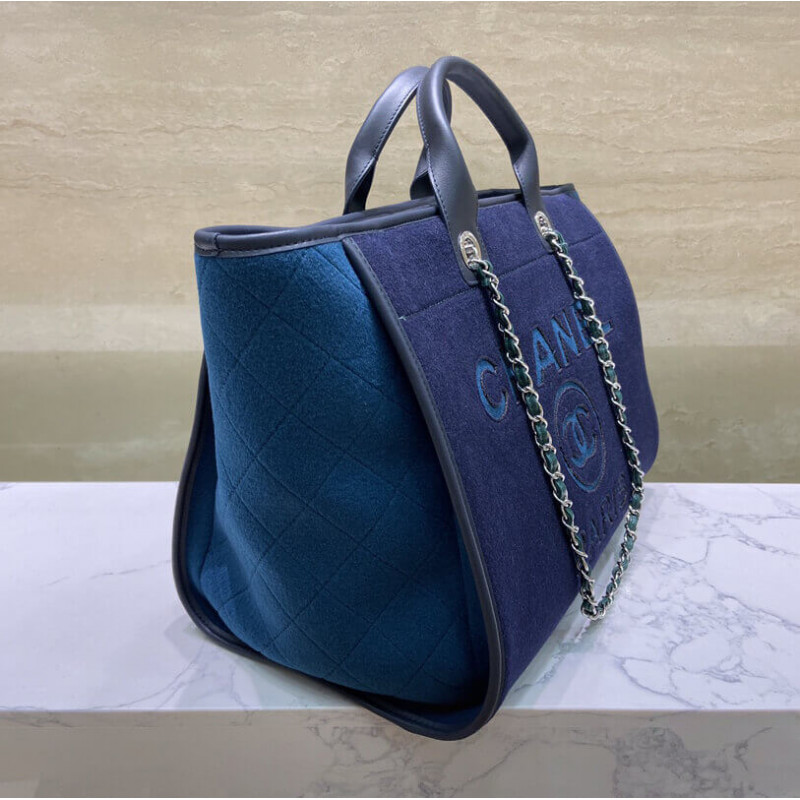 Wholesale Luxury Chanel Wool Felt Deauville Shopping Bag A60598 Blue - Image 2