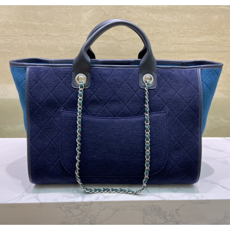 Wholesale Luxury Chanel Wool Felt Deauville Shopping Bag A60598 Blue - Image 3
