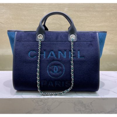 Wholesale Luxury Chanel Wool Felt Deauville Shopping Bag A60598 Blue