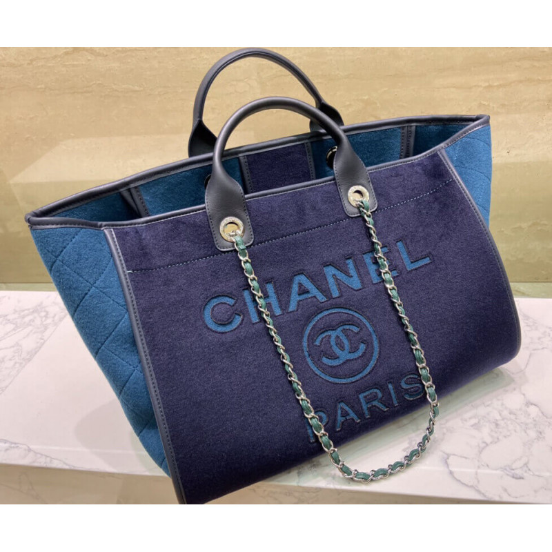 Wholesale Luxury Chanel Wool Felt Deauville Shopping Bag A60598 Blue - Image 7