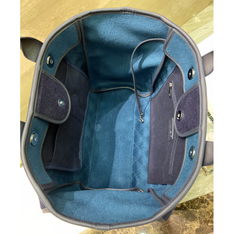 Wholesale Luxury Chanel Wool Felt Deauville Shopping Bag A60598 Blue - Image 8