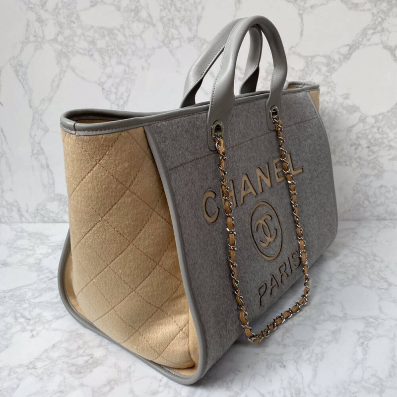 Wholesale Luxury Chanel Wool Felt Deauville Shopping Bag A60598 Grey - Image 3