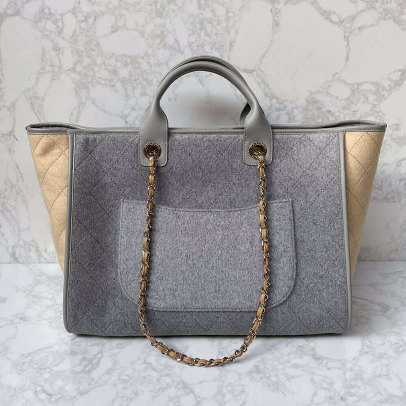 Wholesale Luxury Chanel Wool Felt Deauville Shopping Bag A60598 Grey - Image 4