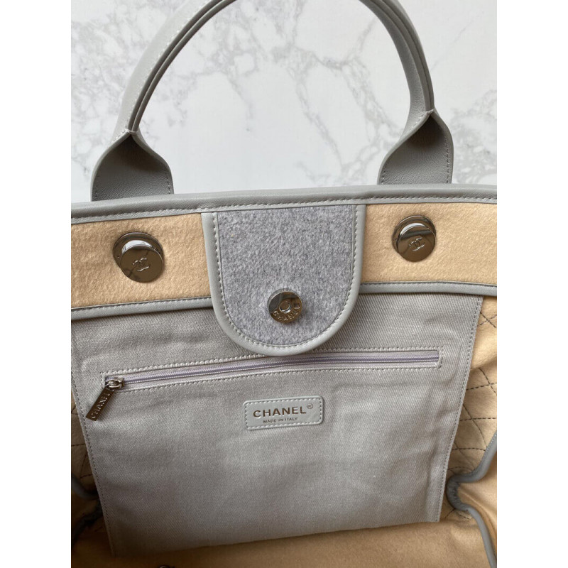 Wholesale Luxury Chanel Wool Felt Deauville Shopping Bag A60598 Grey - Image 8