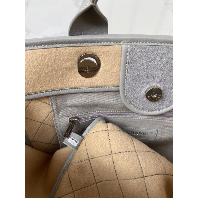 Wholesale Luxury Chanel Wool Felt Deauville Shopping Bag A60598 Grey - Image 9