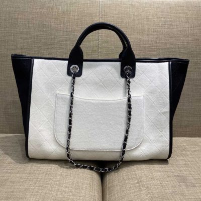 Alternative view of Wholesale Luxury Chanel Wool Felt Deauville Shopping Bag A60598 White/Black