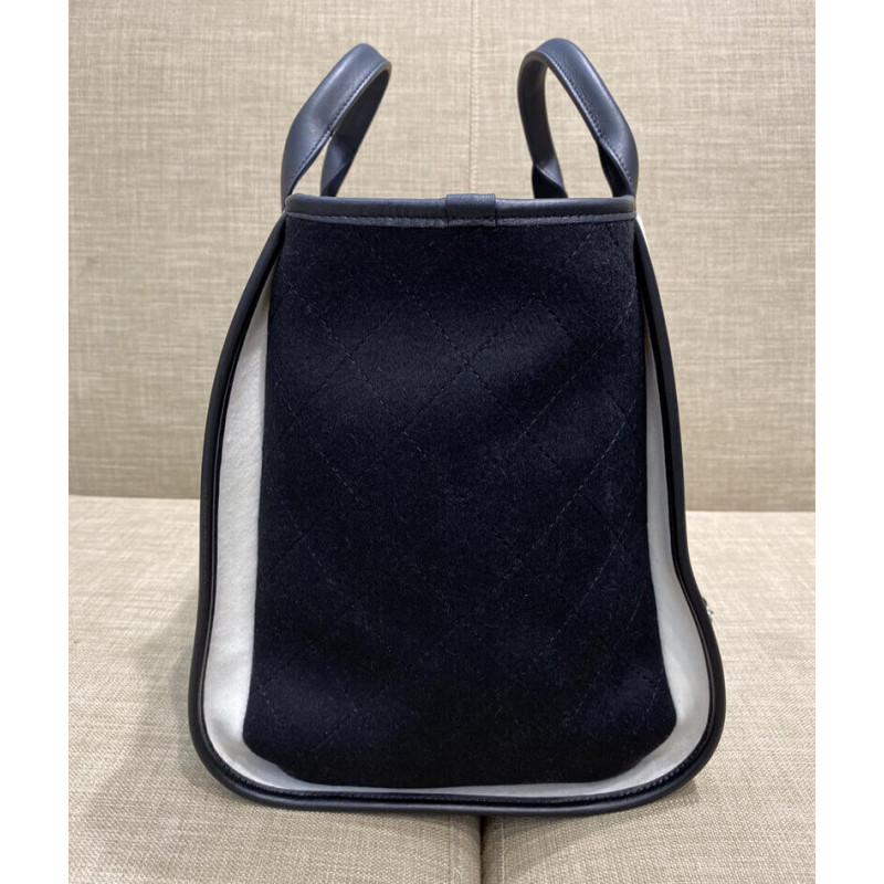 Wholesale Luxury Chanel Wool Felt Deauville Shopping Bag A60598 White/Black - Image 4