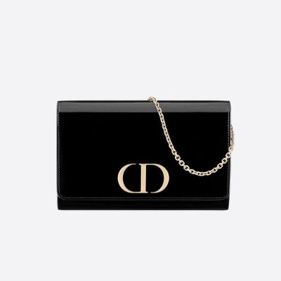 Wholesale Luxury Christian Dior Black 30 Montaigne Patent Calfskin Wallet On Chain S2059
