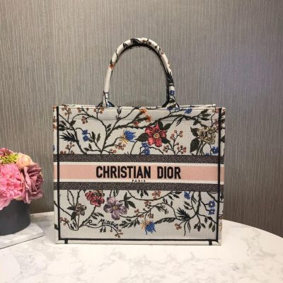 Wholesale Luxury Christian Dior Book Tote Multicolor Rosa Mutabilis Embroidery M1286