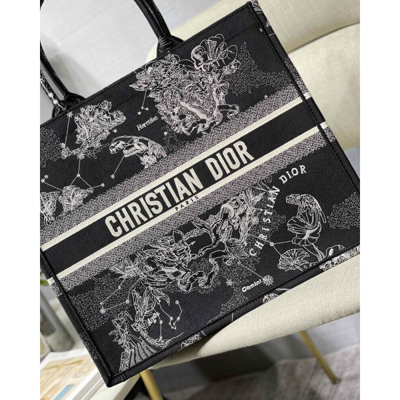 Wholesale Luxury Christian Dior Large Book Tote Black Toile De Jouy Zodiac Embroidery M1286 - Image 2