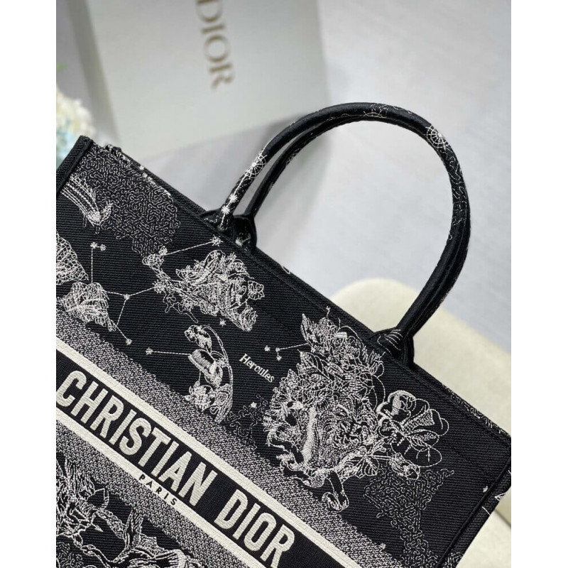 Wholesale Luxury Christian Dior Large Book Tote Black Toile De Jouy Zodiac Embroidery M1286 - Image 4