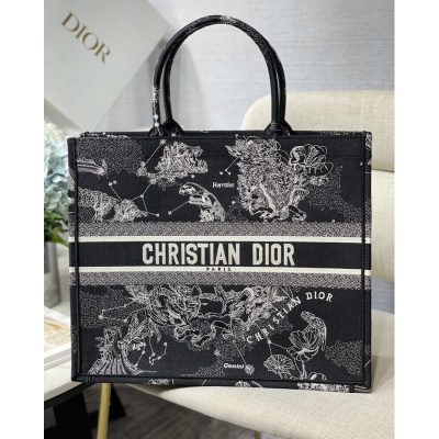 Wholesale Luxury Christian Dior Large Book Tote Black Toile De Jouy Zodiac Embroidery M1286