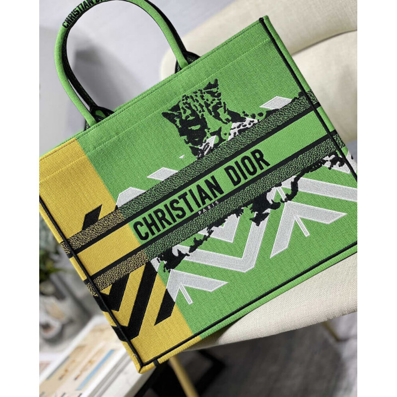 Wholesale Luxury Christian Dior Large Book Tote Bright Green And Orange D-Jungle Pop Embroidery M1286 - Image 2