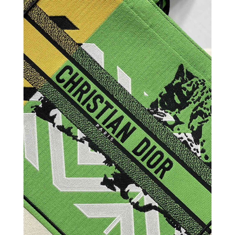 Wholesale Luxury Christian Dior Large Book Tote Bright Green And Orange D-Jungle Pop Embroidery M1286 - Image 3