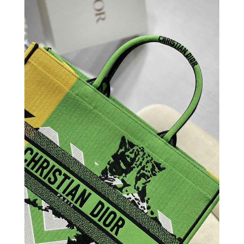 Wholesale Luxury Christian Dior Large Book Tote Bright Green And Orange D-Jungle Pop Embroidery M1286 - Image 4