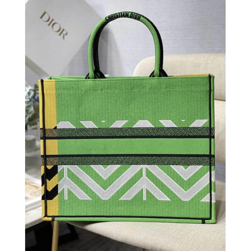 Wholesale Luxury Christian Dior Large Book Tote Bright Green And Orange D-Jungle Pop Embroidery M1286 - Image 6