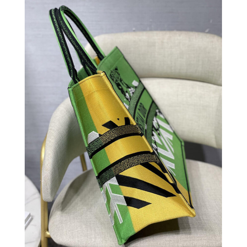 Wholesale Luxury Christian Dior Large Book Tote Bright Green And Orange D-Jungle Pop Embroidery M1286 - Image 7