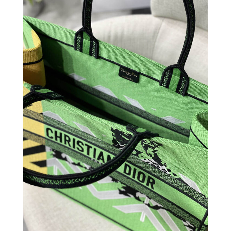 Wholesale Luxury Christian Dior Large Book Tote Bright Green And Orange D-Jungle Pop Embroidery M1286 - Image 9