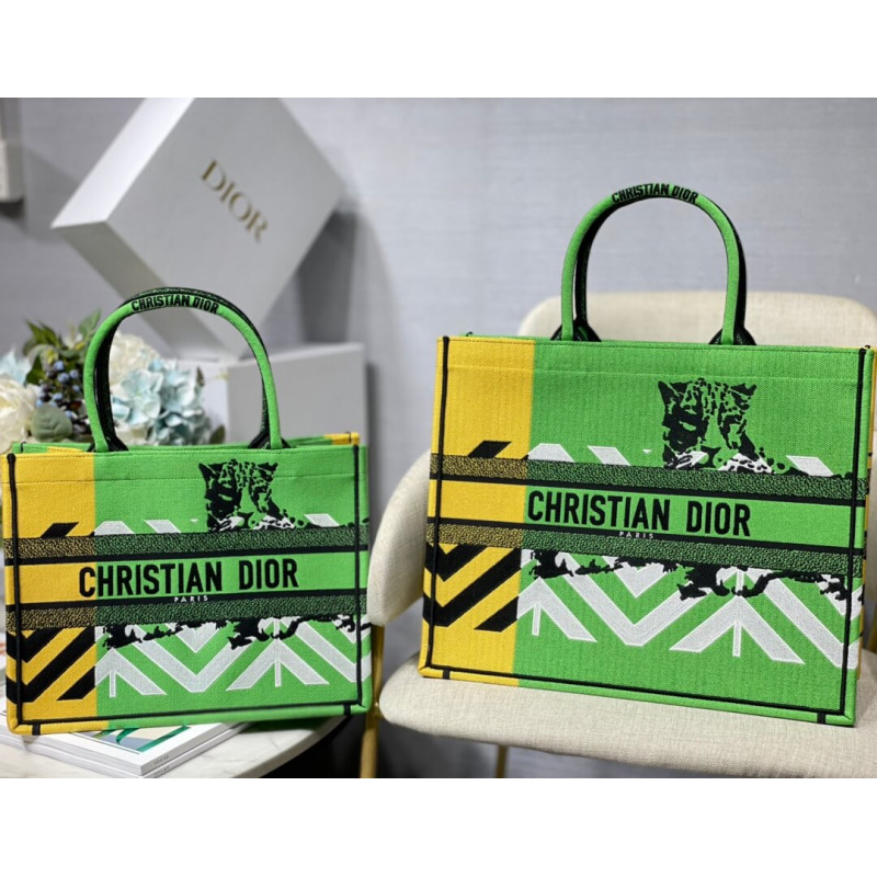 Wholesale Luxury Christian Dior Large Book Tote Bright Green And Orange D-Jungle Pop Embroidery M1286 - Image 10