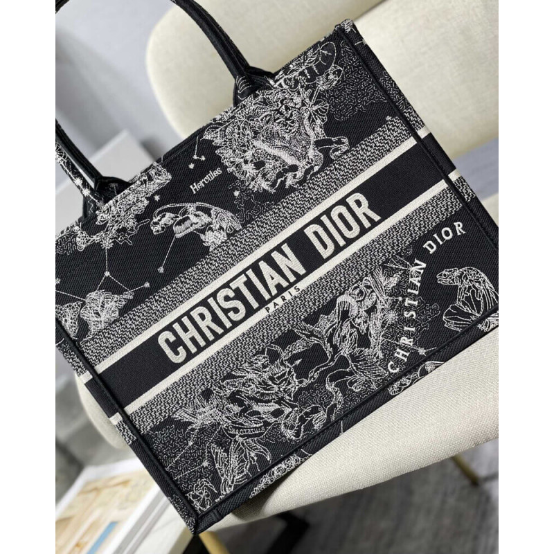 Wholesale Luxury Christian Dior Medium Book Tote Black Toile De Jouy Zodiac Embroidery M1296 - Image 2